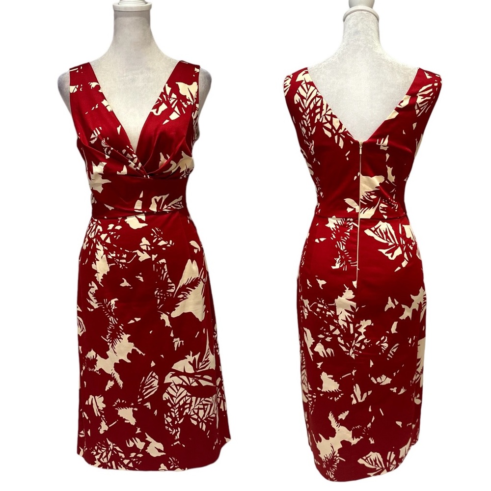 Donna Ricco NY Women's Red & Cream floral V-neck dress - size 10